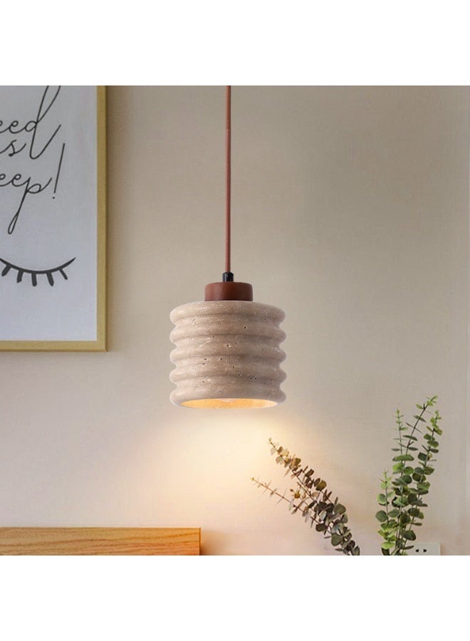 Ramadan Chandelier-Spiral Stone Ribbed Modern Pendant Light-Height-Adjustable Wood Base Ceiling Lamp, E27 3000K Warm Glow (Bulb Included) for Dining Room Table/Bedroom Over Bed/Kitchen Island - Image 1